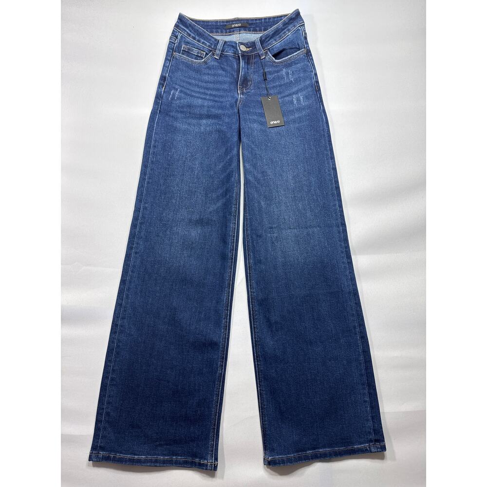 NWT ONESO Women's Mid Rise Wide Leg Blue Denim Jeans - Size 24 (24x31)